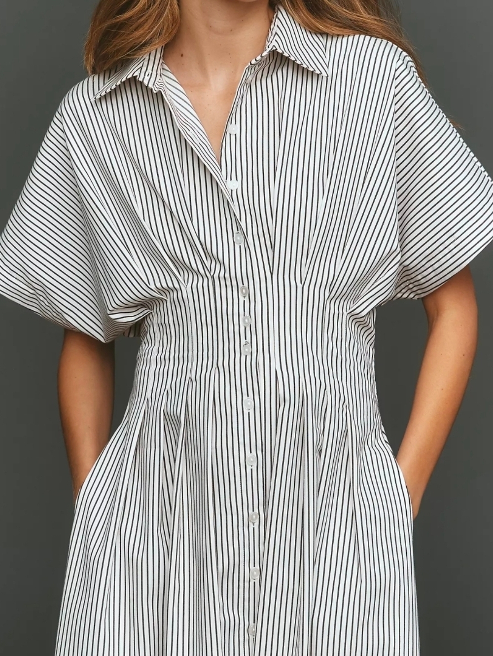 Exquise Midi Shirt Dress Small Black Motif Versatile - Picture 4 of 8
